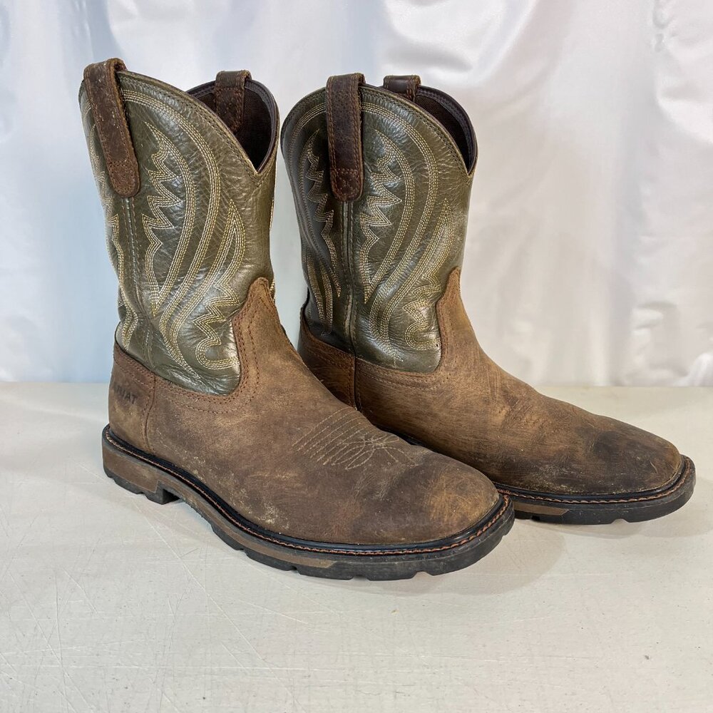 Ariat Groundstomper Work Boots Brown/Olive Green Men’s 9.5 D Pull-On Square Toe - Picture 7 of 15